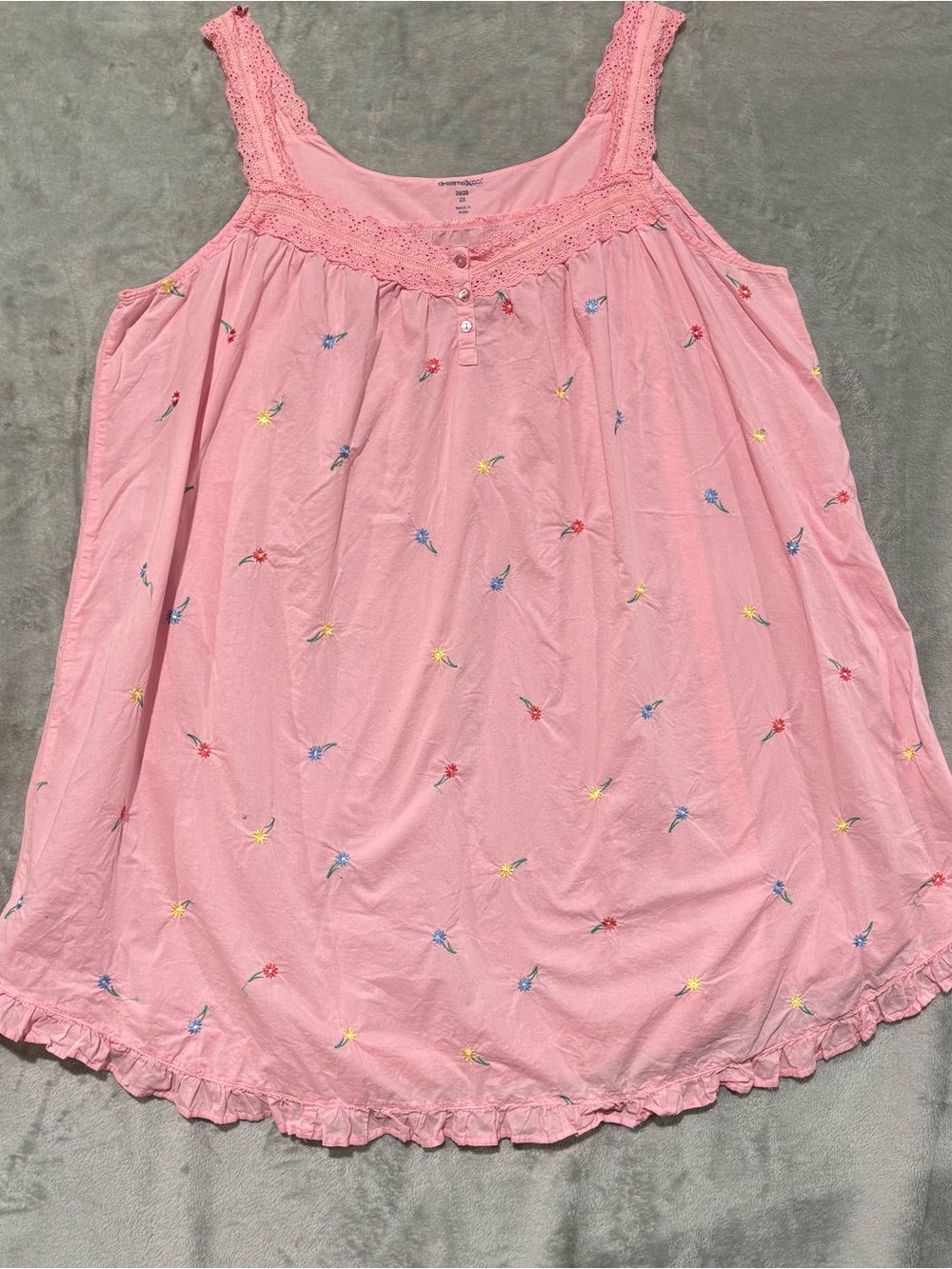Dreams & Co 100% Cotton Floral Embroidered Nightgown Plus Size 2X Cottagecore - Picture 2 of 14